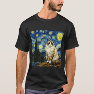 Van Gogh Art Starry Night - Funny Ragdoll Cat Arti T-Shirt