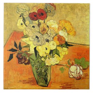 Van Gogh artwork, Japanese Vase with Roses, Ceramic Tile