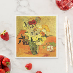 Van Gogh artwork, Japanese Vase with Roses, Napkin