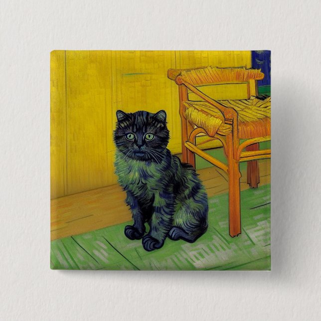 Van Gogh Black Cat 15 Cm Square Badge (Front)