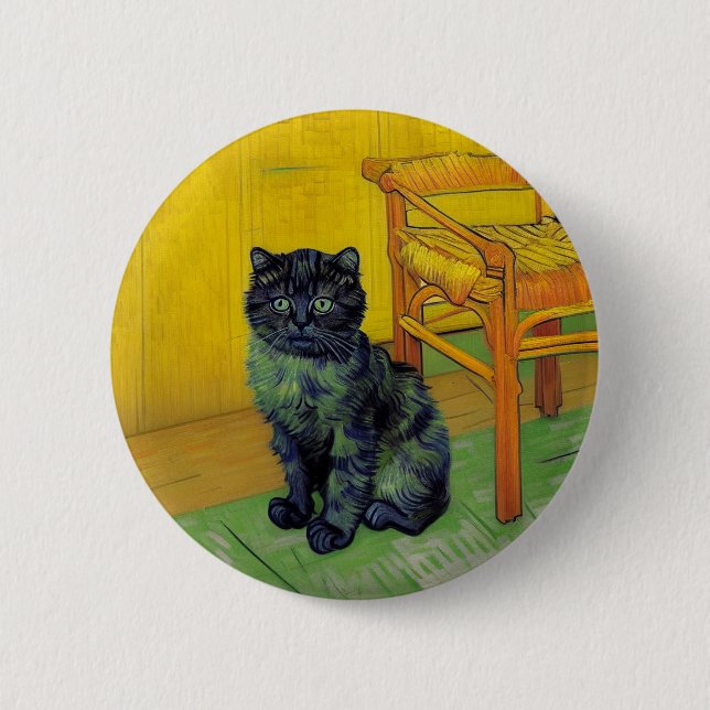 Van Gogh Black Cat 6 Cm Round Badge (Front)