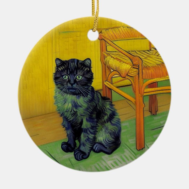 Van Gogh Black Cat Ceramic Ornament (Front)