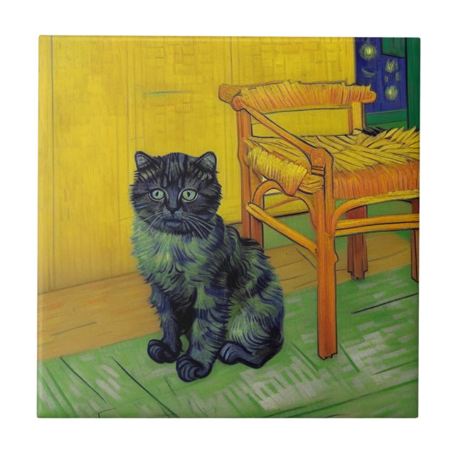 Van Gogh Black Cat Ceramic Tile (Front)