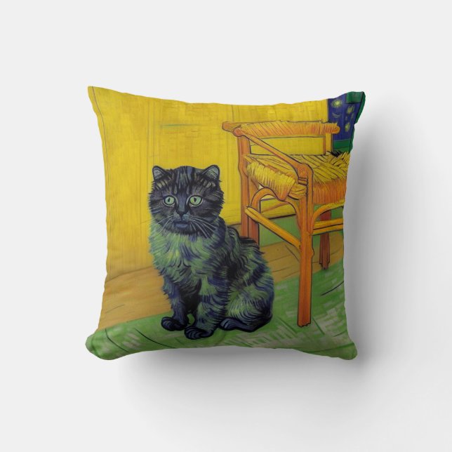 Van Gogh Black Cat Cushion (Front)