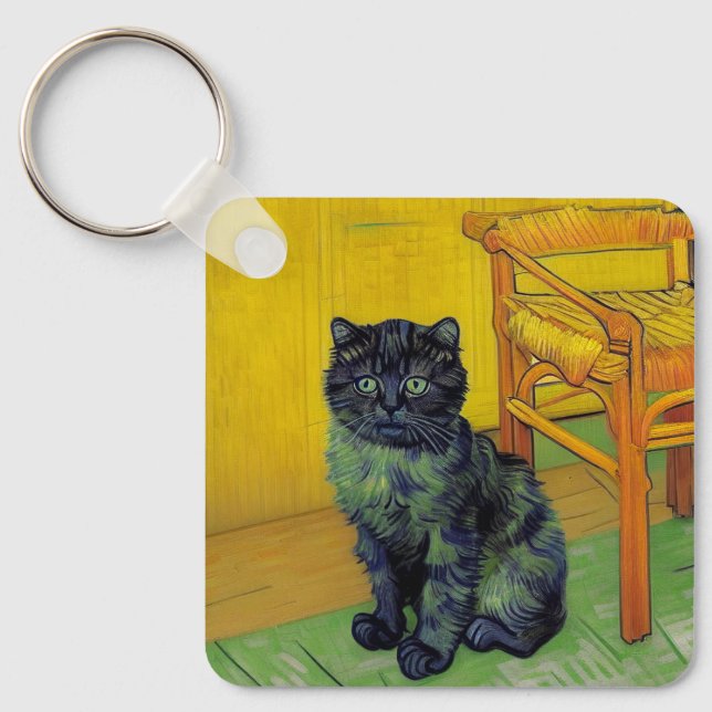 Van Gogh Black Cat Key Ring (Front)