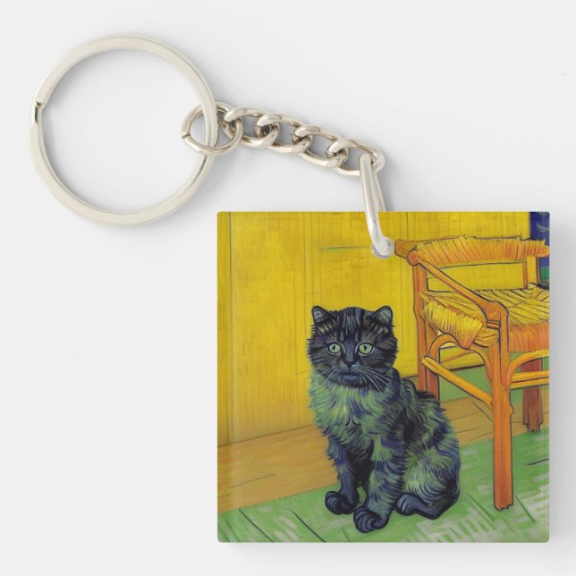 Van Gogh Black Cat Key Ring (Front)