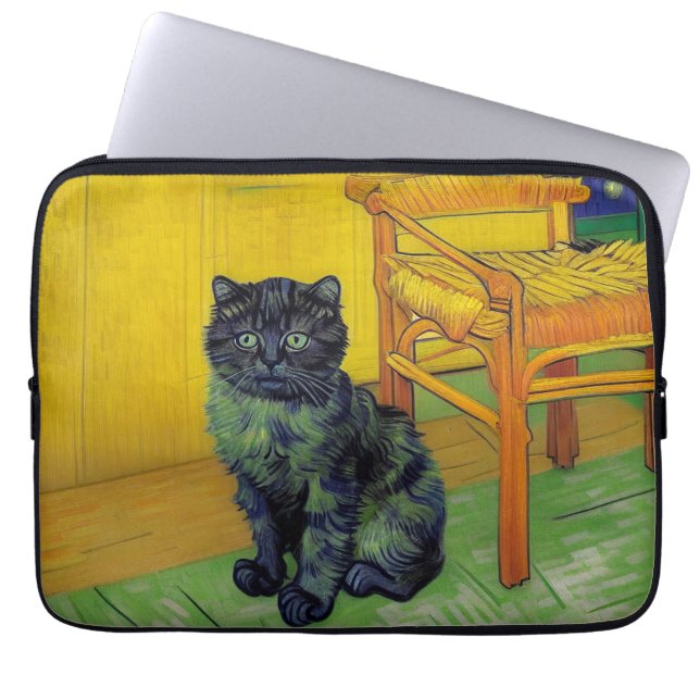 Van Gogh Black Cat Laptop Sleeve (Front)