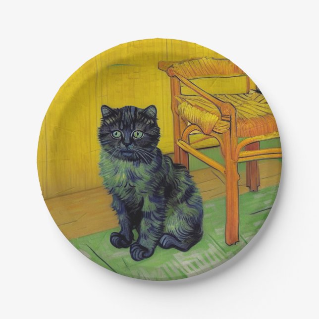 Van Gogh Black Cat Paper Plate (Front)