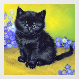 Van Gogh Black Cat Purple Flowers