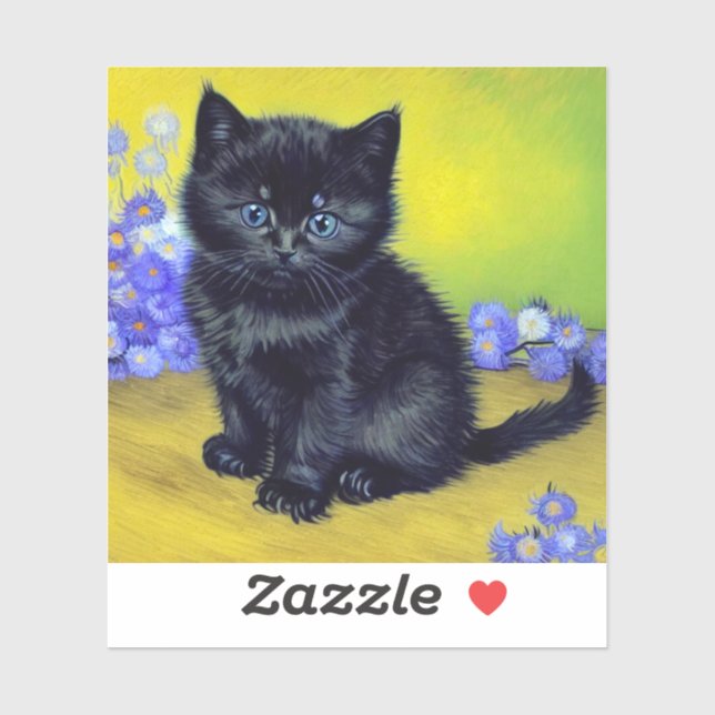 Van Gogh Black Cat Purple Flowers (Sheet)