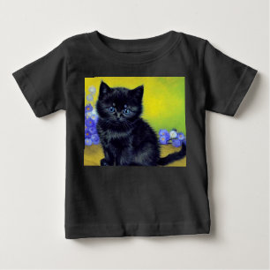 Van Gogh Black Cat Purple Flowers Baby T-Shirt