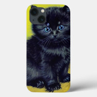 Van Gogh Black Cat Purple Flowers