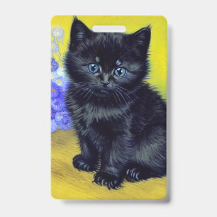 Van Gogh Black Cat Purple Flowers ID Badge
