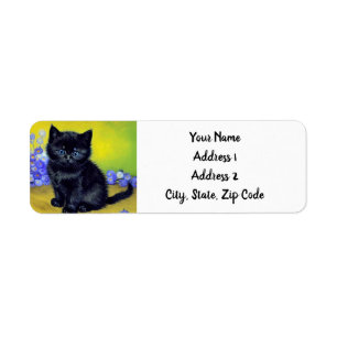 Van Gogh Black Cat Purple Flowers Return Address Label