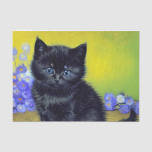Van Gogh Black Cat Purple Flowers Tissue Paper