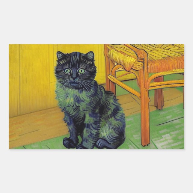 Van Gogh Black Cat Rectangular Sticker (Front)