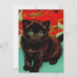 Van Gogh Black Cat Red Flowers Announcement