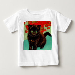 Van Gogh Black Cat Red Flowers Baby T-Shirt