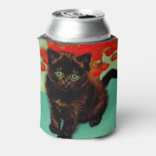 Van Gogh Black Cat Red Flowers Can Cooler