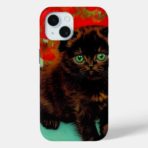 Van Gogh Black Cat Red Flowers iPhone 15 Case