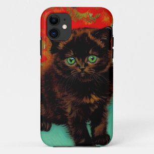 Van Gogh Black Cat Red Flowers iPhone 11 Case