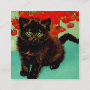 Van Gogh Black Cat Red Flowers Enclosure Card