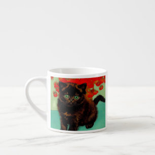 Van Gogh Black Cat Red Flowers Espresso Cup