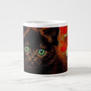 Van Gogh Black Cat Red Flowers Large Coffee Mug