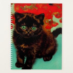 Van Gogh Black Cat Red Flowers Planner