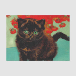 Van Gogh Black Cat Red Flowers Tissue Paper