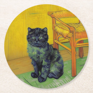 Van Gogh Black Cat Round Paper Coaster