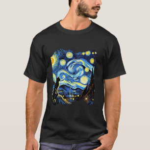 Van Gogh Black Cat Starry Night Cat Lover T-Shirt