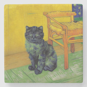 Van Gogh Black Cat Stone Coaster