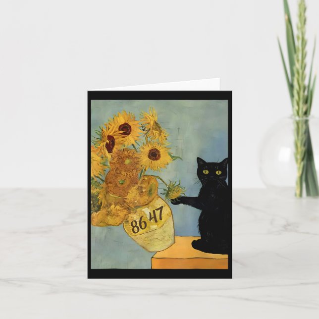 Van Gogh Black Cat With Sunflowers 8647 Subtle Res Card (Front)