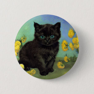 Van Gogh Black Cat Yellow Flowers 6 Cm Round Badge