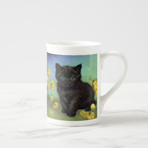 Van Gogh Black Cat Yellow Flowers Bone China Mug