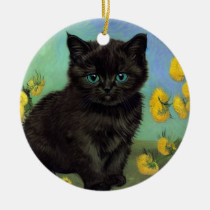 Van Gogh Black Cat Yellow Flowers Ceramic Ornament