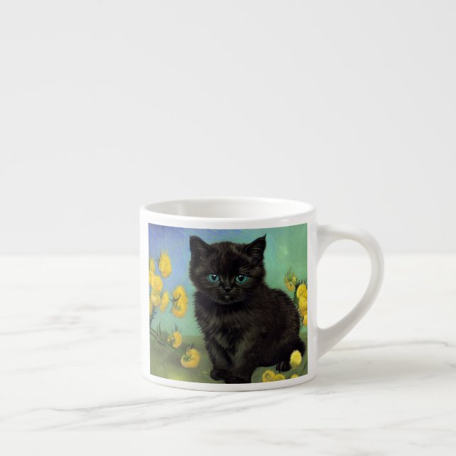 Van Gogh Black Cat Yellow Flowers Espresso Cup (Right)