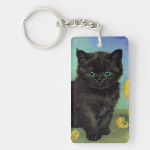 Van Gogh Black Cat Yellow Flowers Key Ring
