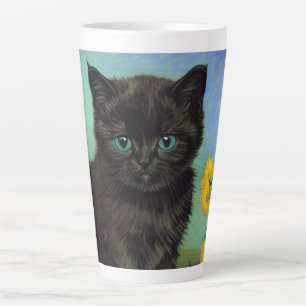Van Gogh Black Cat Yellow Flowers Latte Mug