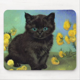 Van Gogh Black Cat Yellow Flowers Mouse Pad