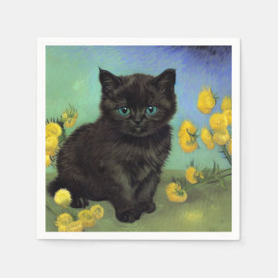 Van Gogh Black Cat Yellow Flowers Napkin