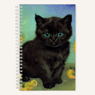 Van Gogh Black Cat Yellow Flowers Notebook