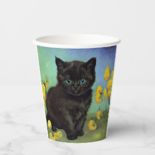 Van Gogh Black Cat Yellow Flowers Paper Cups