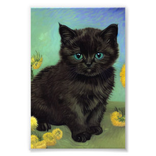 Van Gogh Black Cat Yellow Flowers Photo Print