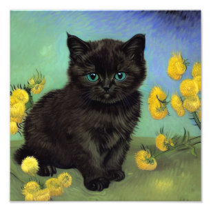 Van Gogh Black Cat Yellow Flowers Photo Print