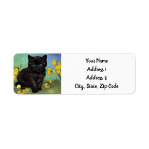 Van Gogh Black Cat Yellow Flowers Return Address Label