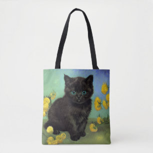 Van Gogh Black Cat Yellow Flowers Tote Bag