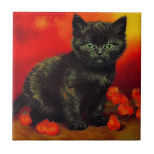 Van Gogh Black Kitten Ceramic Tile