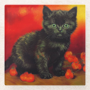 Van Gogh Black Kitten Glass Coaster
